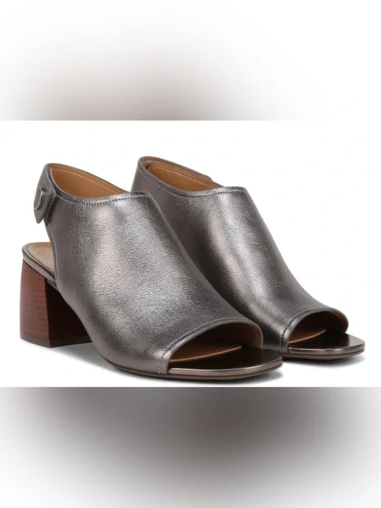 Vionic Metallic Pewter Open-Toe Block Heel Mule - Women NIB