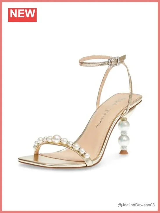 Women's Heeled Dress Sandal, Stiletto Heel, Pearl Heel, Ankle Strap, Open Toe