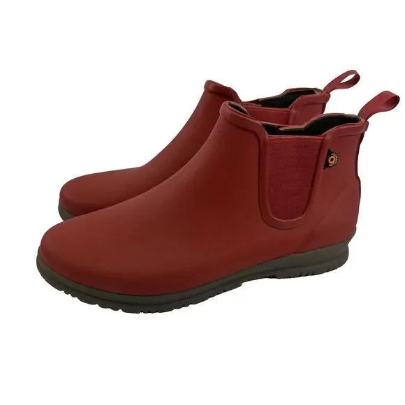 Bogs Sweet Pea Boot Chelsea Ankle Red‎ Rain Waterproof Pull On Active Womens 7