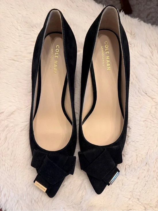 Cole Haan Black Suede Bow Detail Pumps