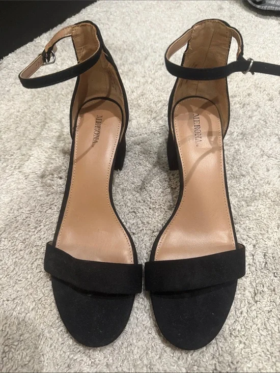 Merona Black Suede Ankle-Strap Low Block Heels
