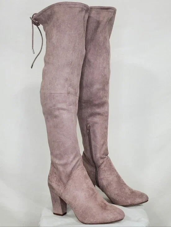 Call It Spring Culkin Faux Mauve Suede Over The Knee Boots with Back Tie Size 6