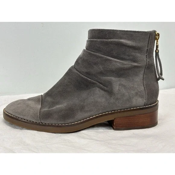 Cole Haan Riona Suede Slouch Ankle Boots Back Zip Booties Women's 8.5B Grey READ