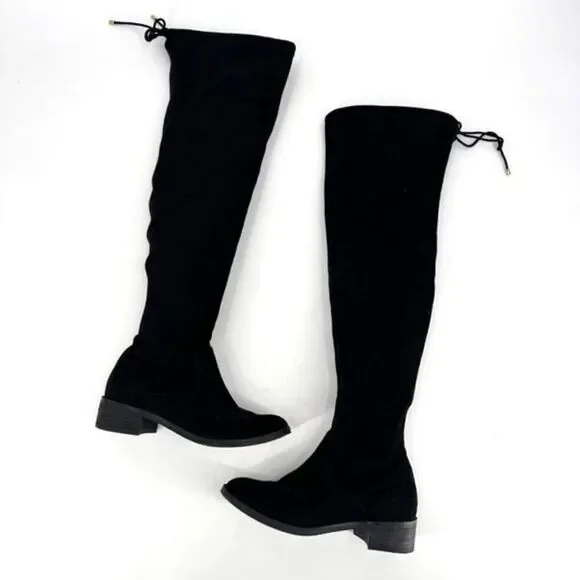 Aldo Women's Suede‎ Flat Lace Pull On Round Toe Over The Knee Boots Black Size 8