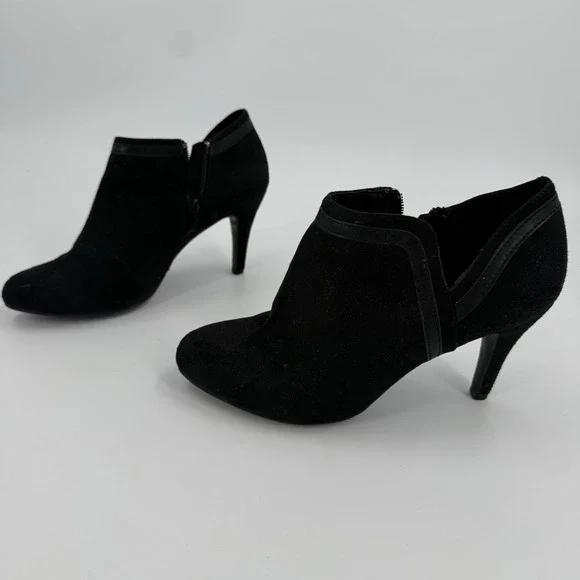 Dexflex Comfort Women's Size 8.5 Black Faux Suede Ankle Booties High Heel Zip