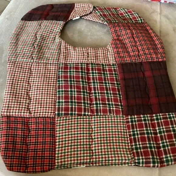 NWT handcrafted, quilted reversible bib in brown green red fabrics