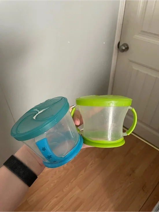 Baby Snack Cups with Lids and Handles - Blue & Green
