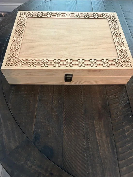 Carved Natural Wood Storage Box with Latch - Natural