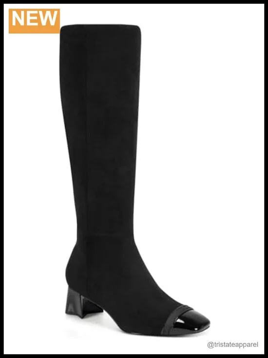 Women's Tall Knee High Heeled Boots Faux Leather Round Toe Block Heel Zip
