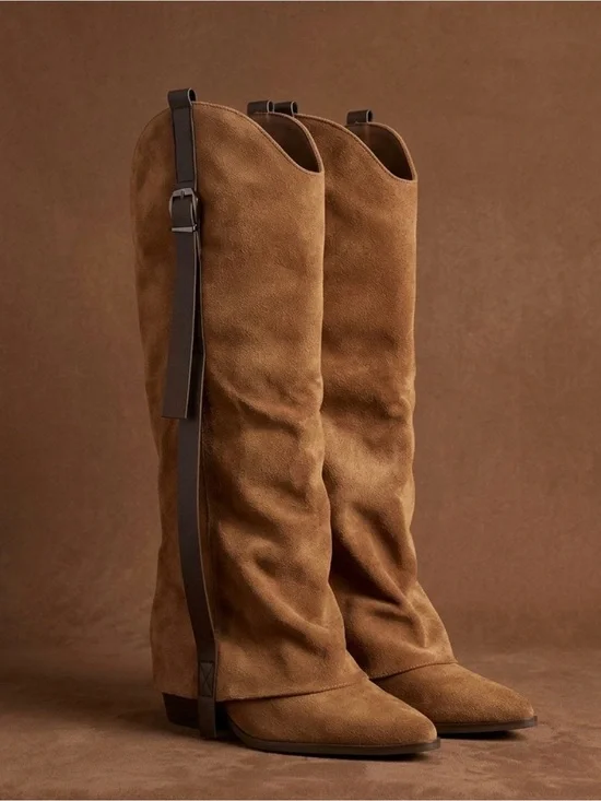 Women's Tall Suede Slouch Boots in Brown