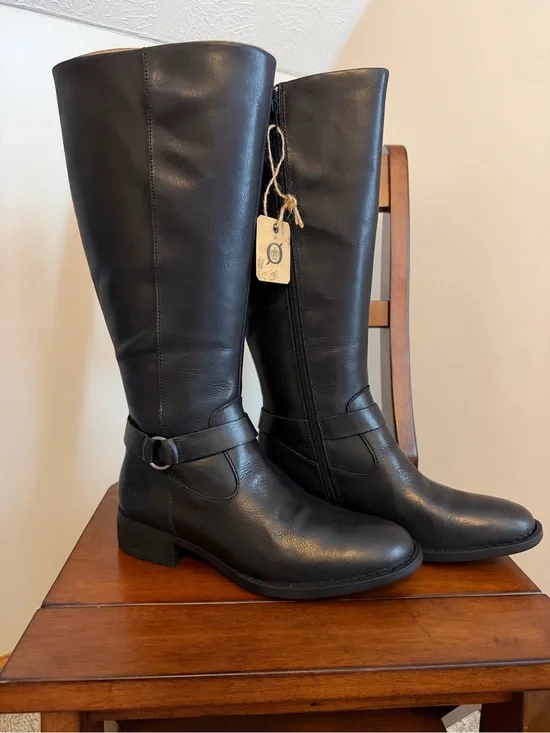Born Saddler Black Knee-High Buckle Riding Boots