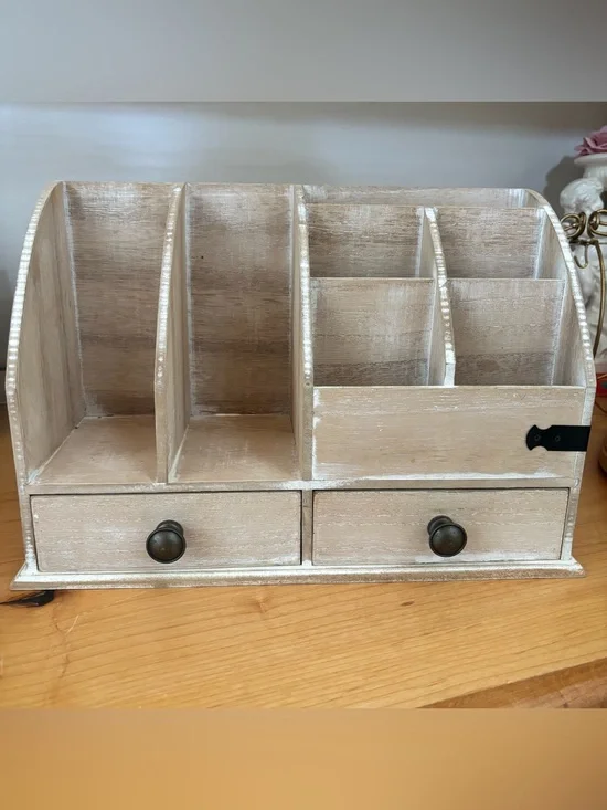 Wooden Desk Organizer with Two Drawers - Farmhouse