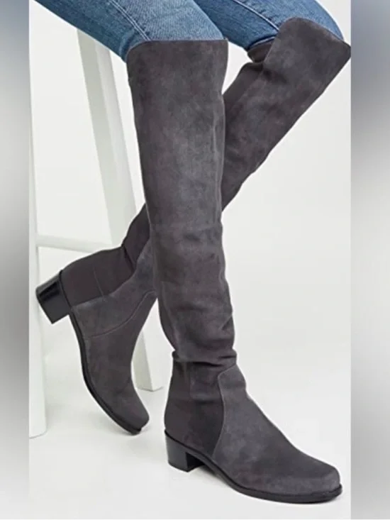 Stuart Weitzman‎ || Reserve 5050 Over the Knee Boots Suede Stretch Gray Black 8