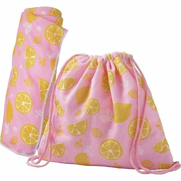 Ulta New 2-in-1 Pink Lemon Beach Towel & String Backpack – Summer Travel‎ Bag