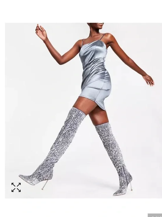 Steve Madden Vivee Silver sequined Over-The-Knee Boots Sz 8