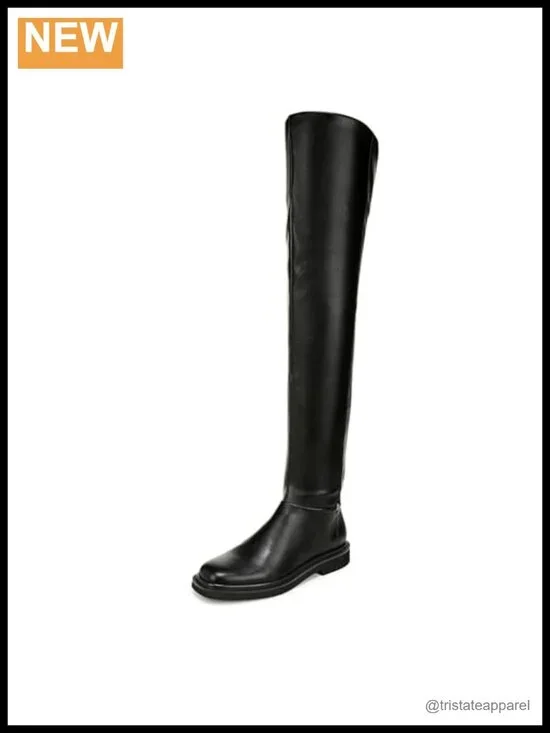 Over the Knee Faux Leather Boots Side Zip Block Heel