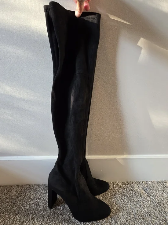 ALDO Black Suede Over-The-Knee Boots Block Heel Size [8 1/2] Excellent Condition