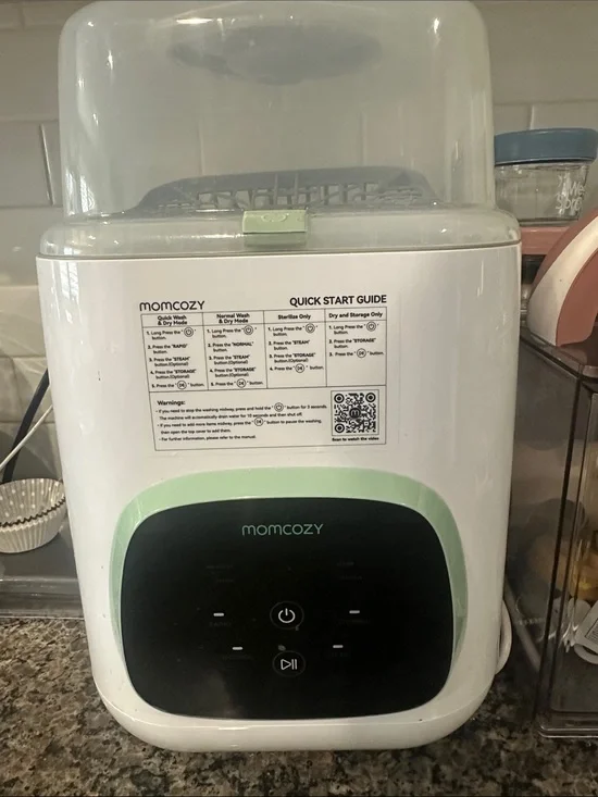 Momcozy White and Mint Electric Baby Bottle Sterilizer & Dryer