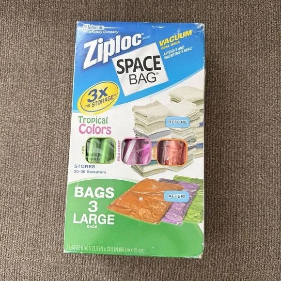 Rare Ziploc Space Bags Large 3 Pack Compression Storage Bags 21.5 x 33.5