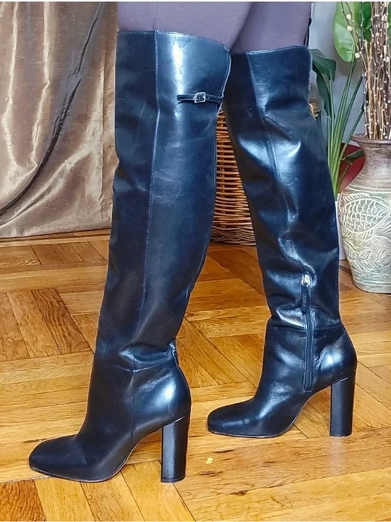 SCHUTZ Black Over-the-Knee Leather Block Heel Boots