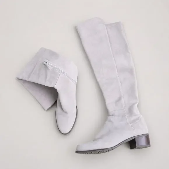 Stuart Weitzman Light Gray Gris Suede Allserve Over-The-Knee Boots, size 5.5M