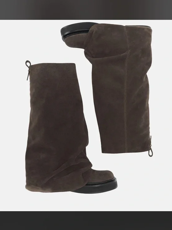 The Attico Over-the-Knee Suede Boots in Taupe