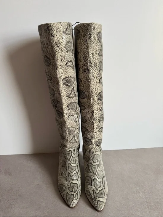 Express Snakeskin Knee Boots in Gray