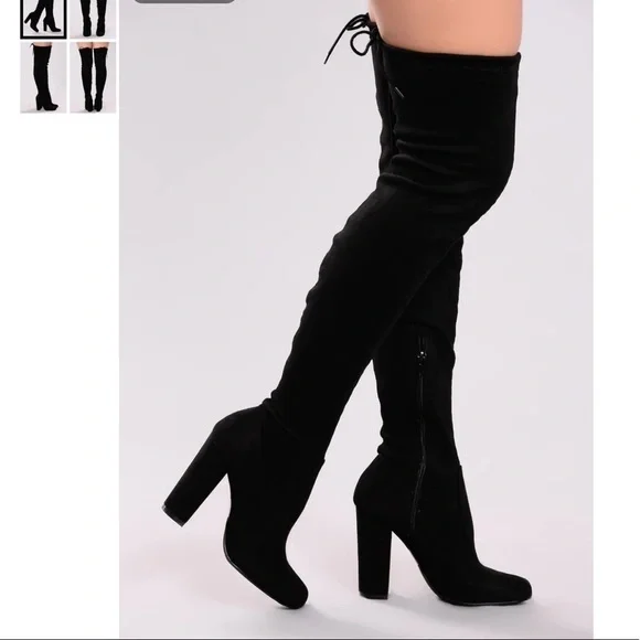 Faux Suede over the knee boots with tie in the back