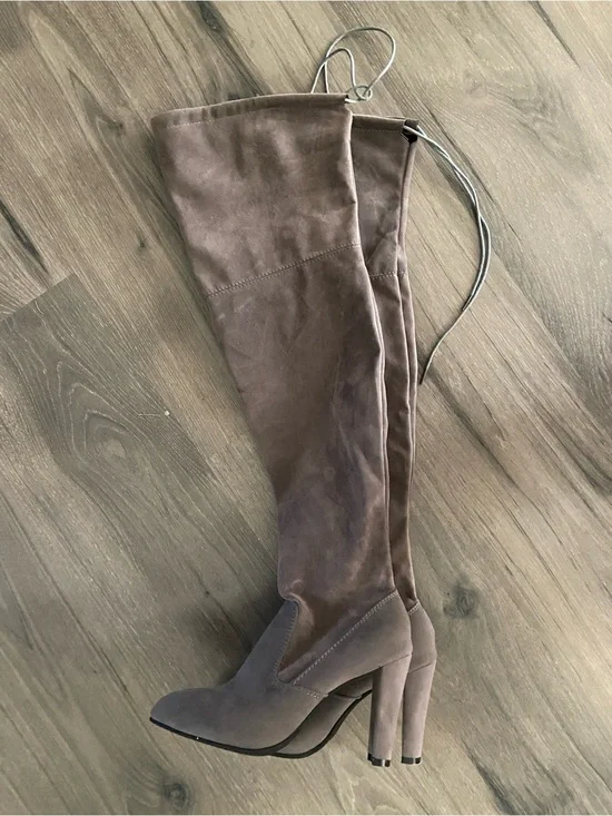 Women's Taupe Over-The-Knee Suede Heeled Boots