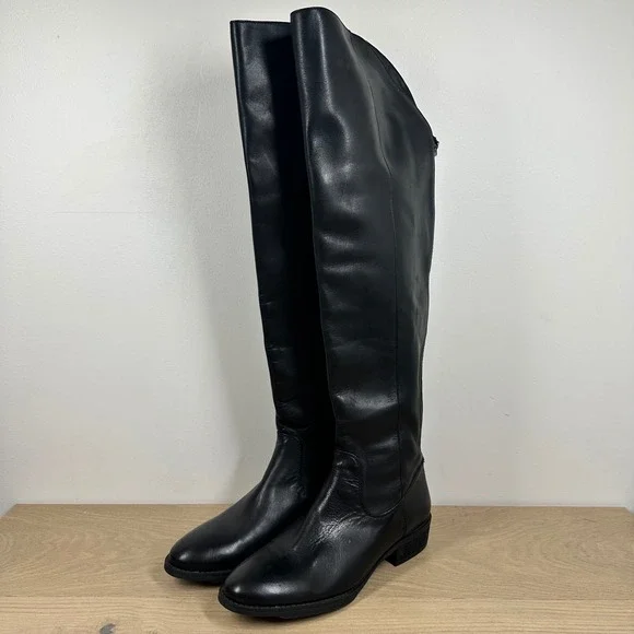 Arturo Chiang Over The Knee Boots Women 8.5 Black Leather Tall Riding Minimalist