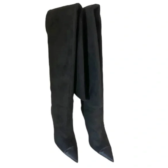 Good American Thigh High Over the Knee Black Suede Pointed Toe Boots NWT 7.5