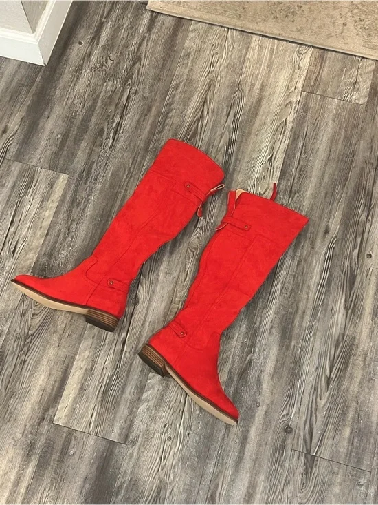 FSJ Red Over-the-Knee Suede Boots for Women