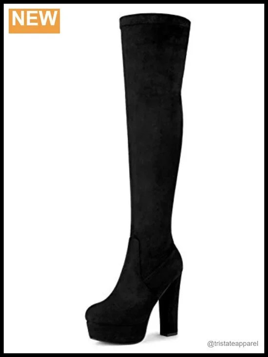 Allegra K Women's Over Knee High Platform Block Heel Boots Faux Suede
