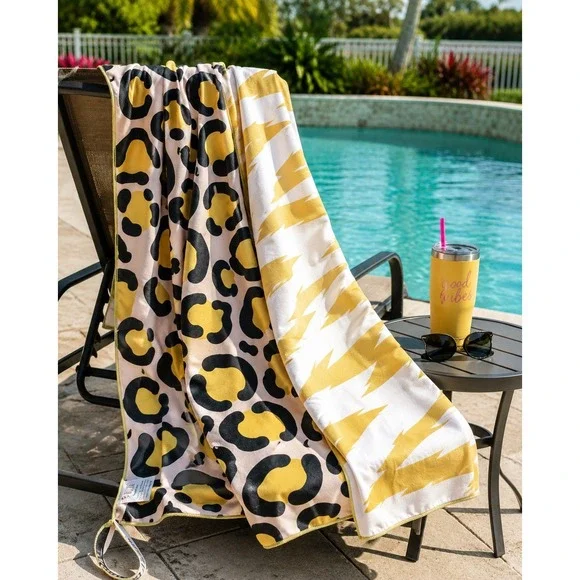 Buzzee Recycled Beach Pool Towel Leopard Lightning Sand Resistant Quick Dry‎ New