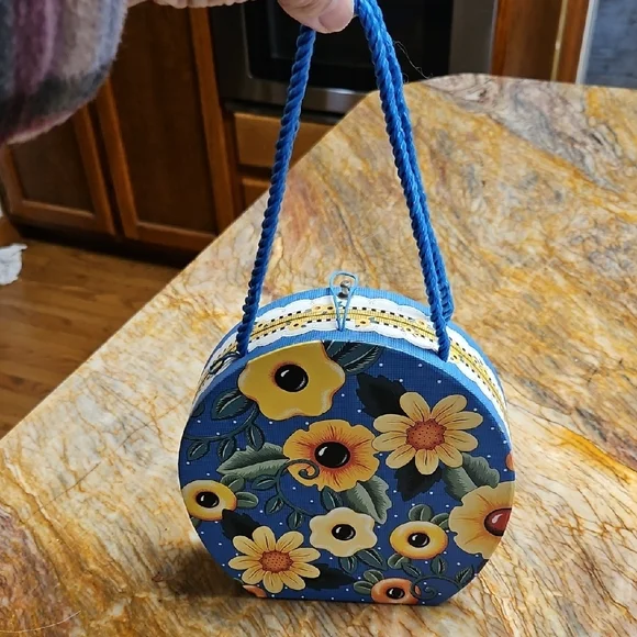 Floral Blue Box In Shape of Handbag