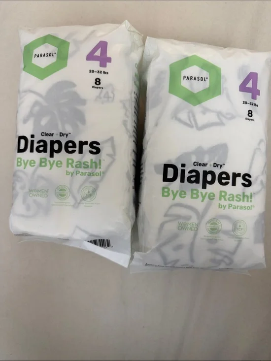 2 Pack Size 4 Clear + Dry Diapers Parasol New Unopened