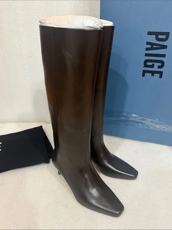 PAIGE Women's Ansley Tall Leather Boot, Chocolate size 8 New