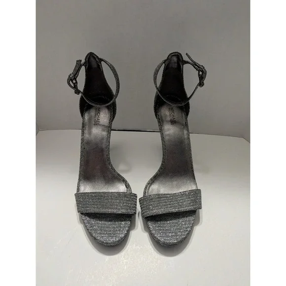 Michael Michael Kors Silver Glitter Platform Ankle Strap Heels Womens 9.5M