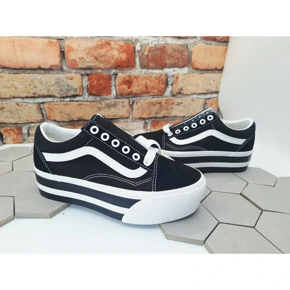 Vans Old Skool Stackform Smarten Up Black White Platform Sneakers Women Sz 5.5