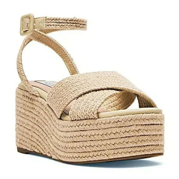 Steven New York Ramey Espadrille Platform Wedge Raffia Sandal Size 9.5 MSRP $130