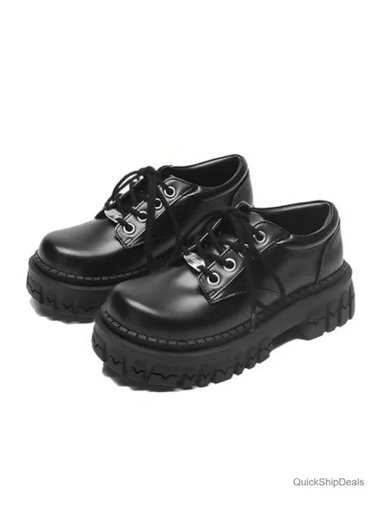 Women's Leather Chunky Platform Goth Oxford Shoes Lace-up Lug Sole Comfortable