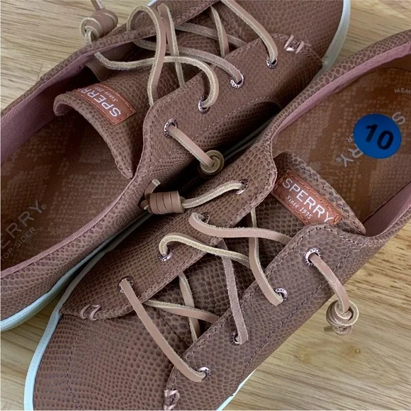Sperry Crest Vibe Pink Rose Snake Leather Laces Platform Sneakers STS88296