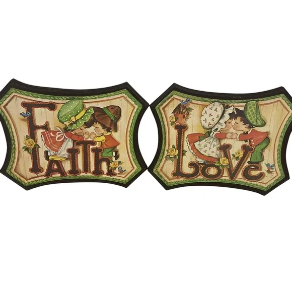 Vintage Faith and Love‎ Wall Plaques Set of 2 Boy and Girl Country Decor