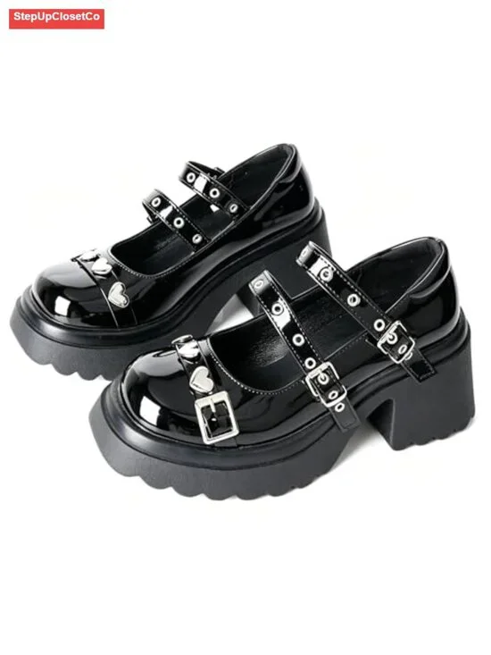 Platform Mary Janes Shoes Goth Buckle Strap Cosplay Chunky Pumps