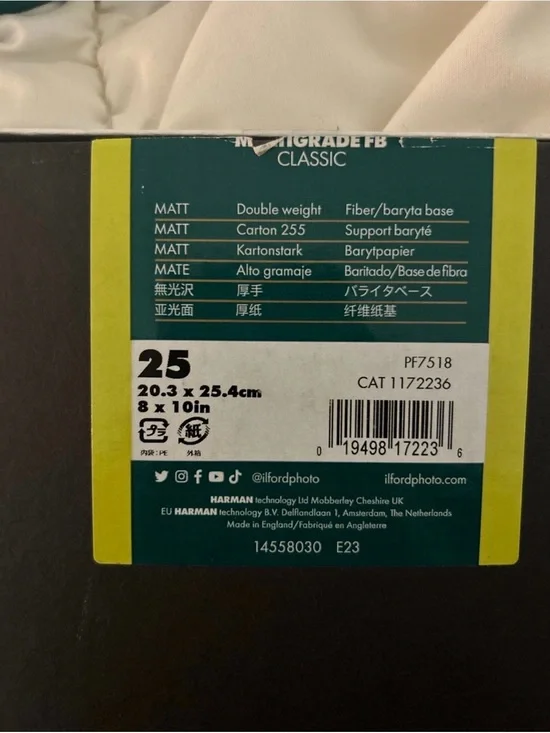 2 Ilford MGFB multigrade FB Classic Matt 8x10 Paper-25 sheets