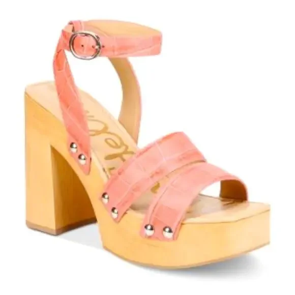 Sam Edelman Rosalind Ankle Strap Leather Wood Platform Stud Heel Sandals size 8