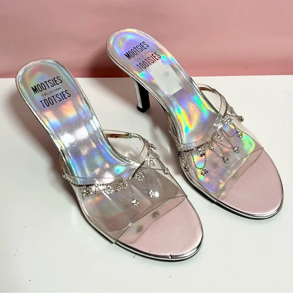 Vintage 90s Y2K 2000s holographic bling platform heels