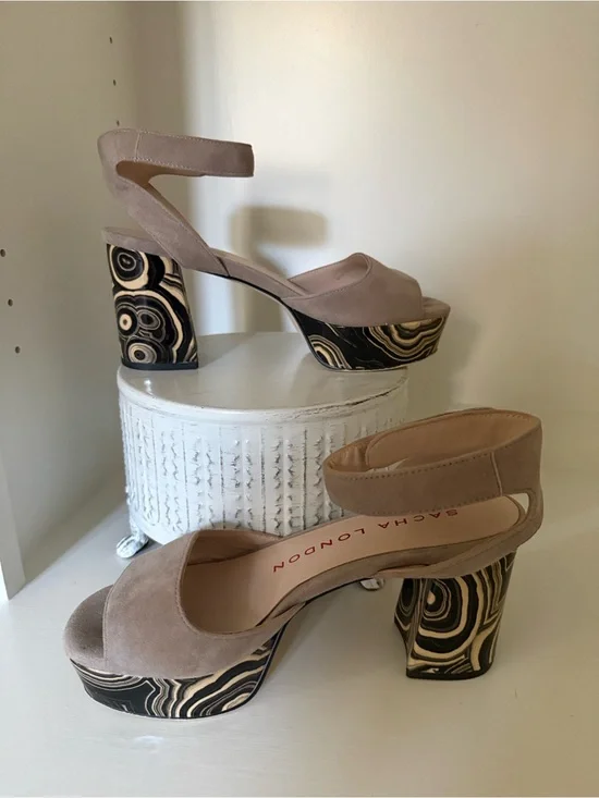 Sacha London PAOLA Taupe Suede Geode Platform Sandals Heels / EUC/ Size 7 $55