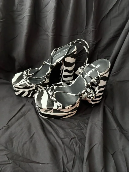 Public Desire Zebra Print Platform Heels in Black and White