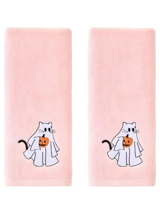 Cotton hand towel set 2 piece Halloween ghost cat decorative kitchen bath gift p